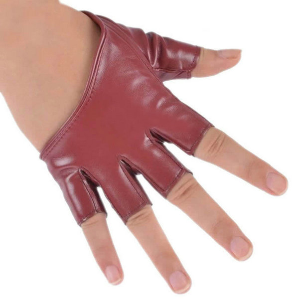 Vogue Pu Leather Half Palm Finger Short Gloves Hot Red Hip Hop Cool Dance Gloves 0519